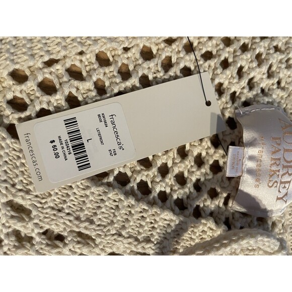 Audrey Parks + Francesca's Boho Open Knit Crochet Sweater – Beige, Size L - Picture 6 of 6